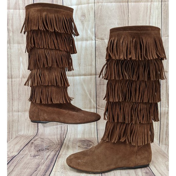 JOIE Festival Fringe Flat Boot 35 Boho Cognac Suede - Picture 5 of 9